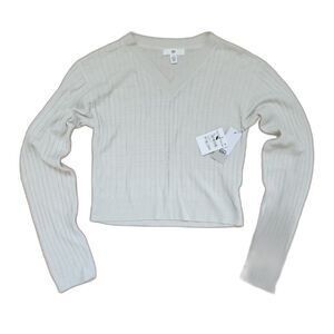 BP. Crop Sweater V Neck Long Sleeve Ivory Size Medium NWT
